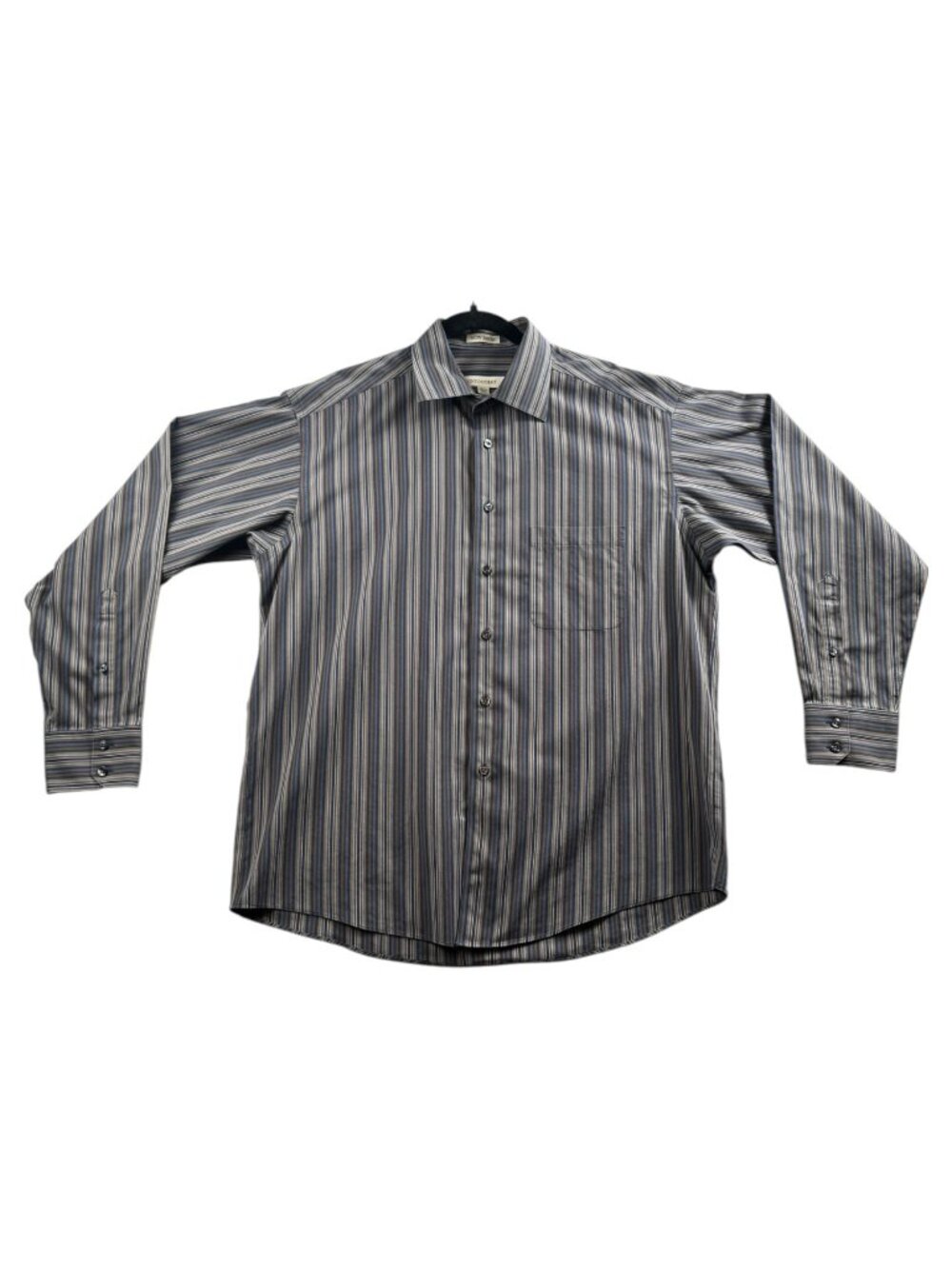 Pronto Uomo Mens Non Iron Cotton Striped Button-Up Shirt Blue Tan Size L